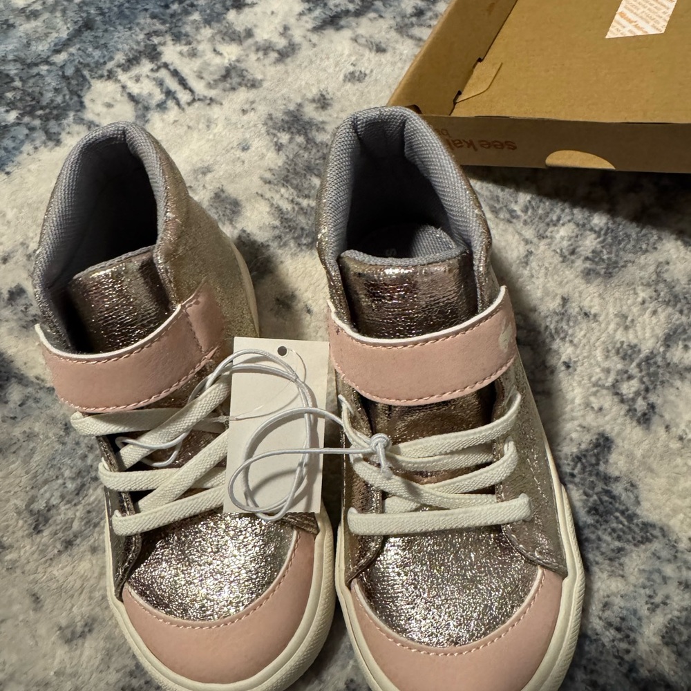 See Kai Run Pink and Silver Glitter High-Top Sneakers